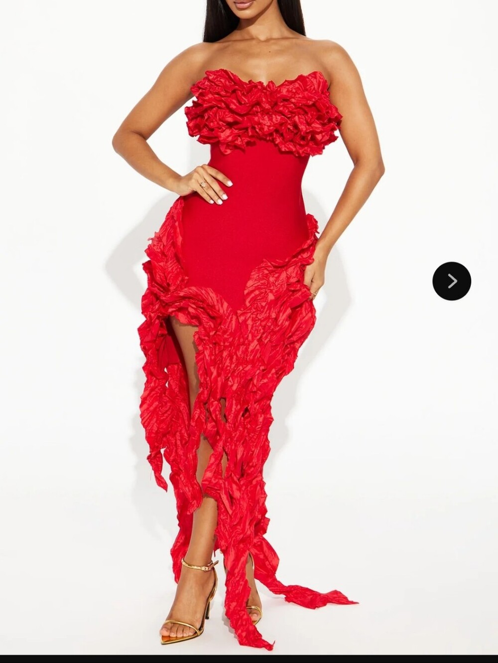 Fashion Nova Leila Red Bandage Mini High Low Ruffle Strapless Bodycon Dress XL
